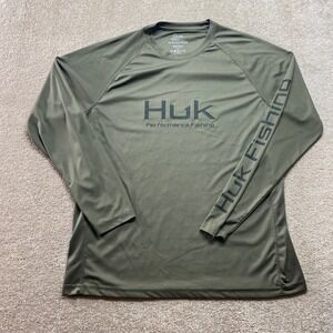 Huk Performance Shirt Mens Large Fishing‎ Long Sleeve Performance Olive Green